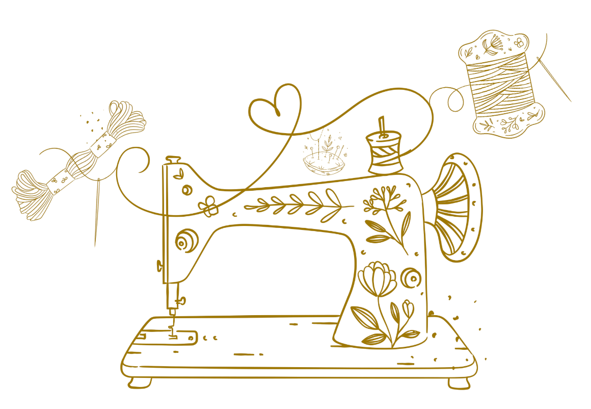 Gezeichnete Illustration einer Nähmaschine mit Garn