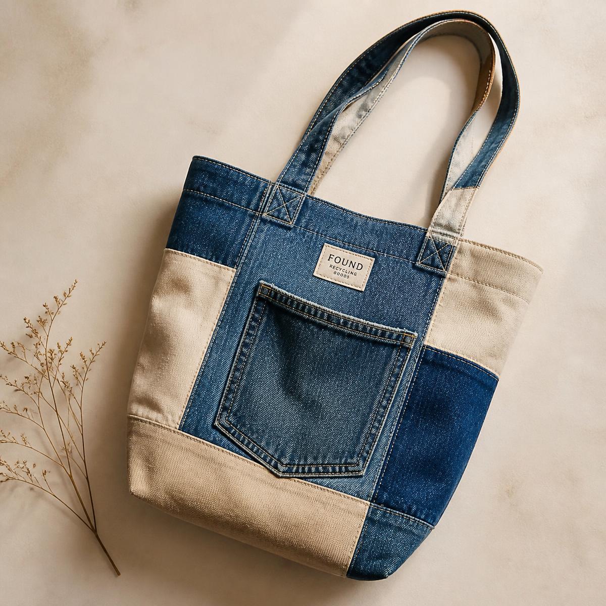 Genähte Tasche aus wiederverwendeten Stoffen